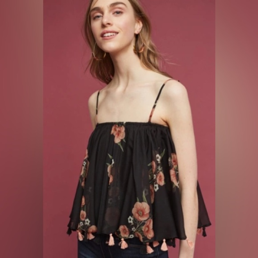 Anthropologie carolina k floral tasseled cami